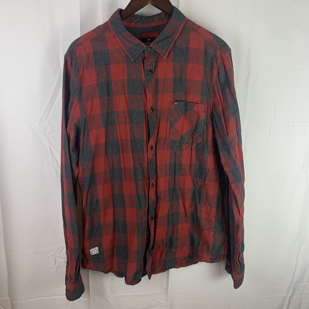 Buffalo David Bitton Shirt Mens XL Red Black Plaid Long Sleeve Button‎ Up Saloon